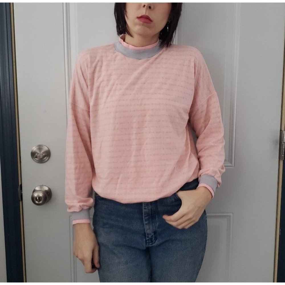 80s Pink‎ and Gray Striped Top